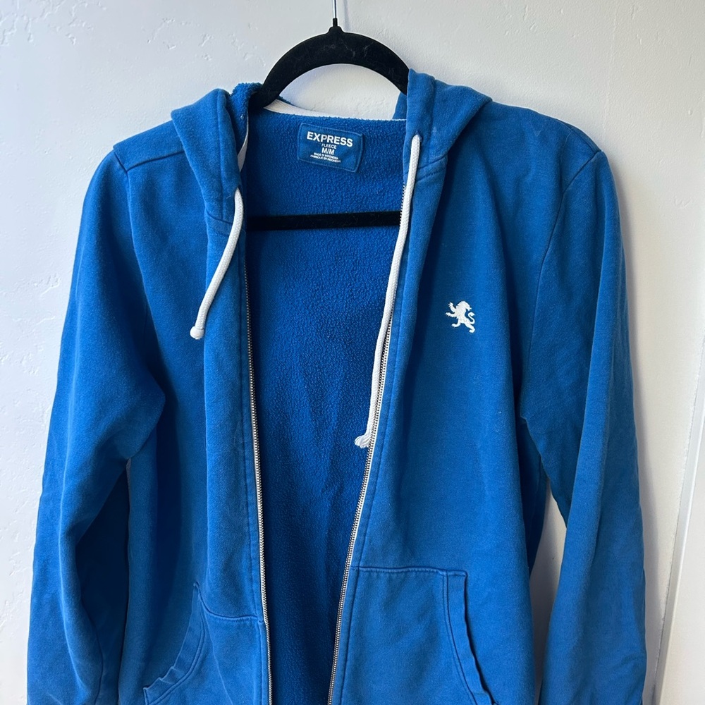 Express Royal Blue Hoodie with White Accents